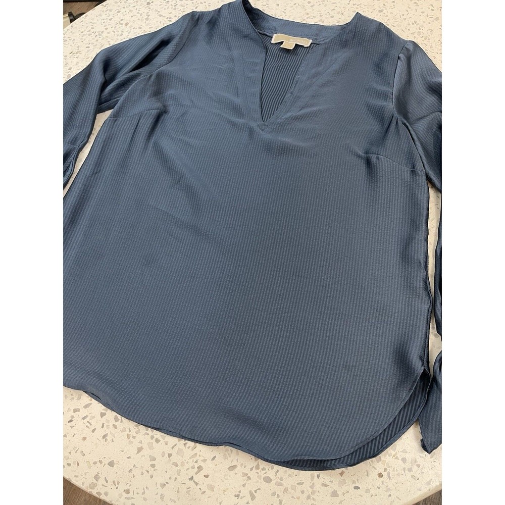 Michael Kors Women XS Blue Navy Solid Satin Tie Top Chambbary Officewear Bow - Picture 8 of 14